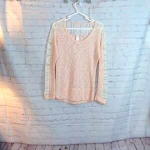NO Boundries Pink Womans Lace‎ Knit Top Long Sleeve M New